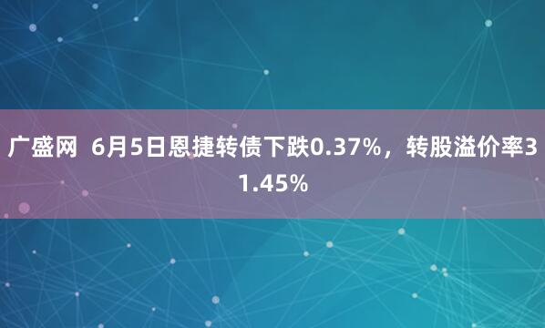 广盛网  6月5日恩捷转债下跌0.37%，转股溢价率31.45%